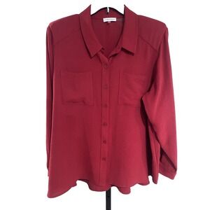 Calvin Klein womens blouse shirt top LOOSE RED stretch plus 1X NWOT A4